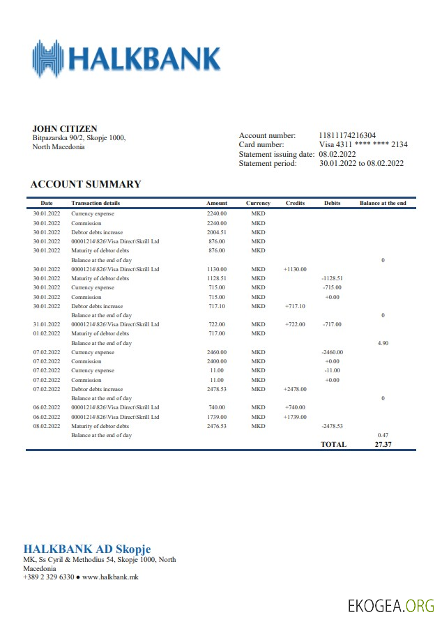 Déclaration d'interdiction de la banque Halkbank de Macédoine